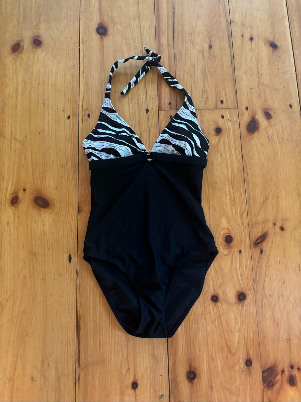 Ocean Dream Black White Halter One Piece Swimsuit Size 10